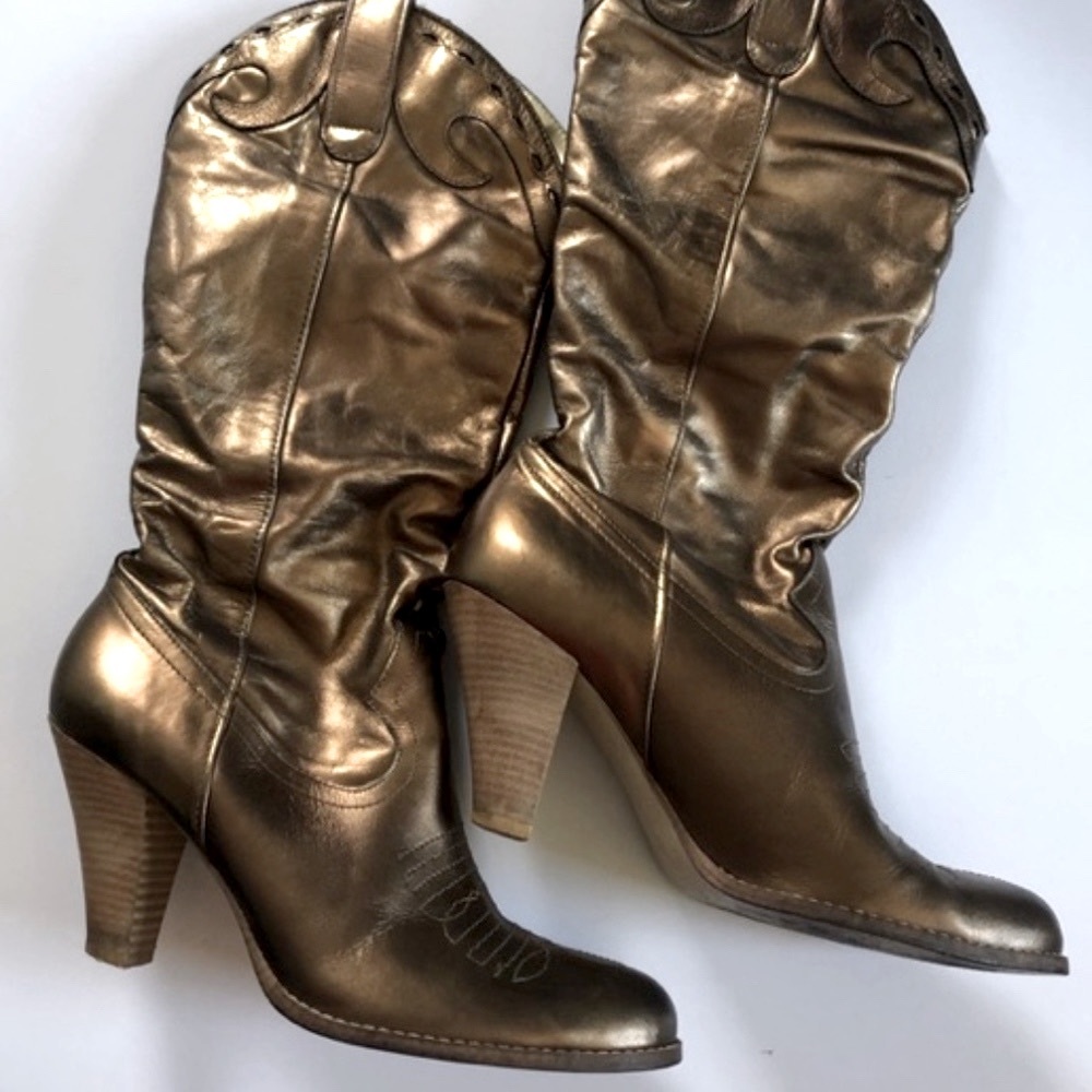 Jessica Simpson Metallic Bronze High-Heel Cowgirl Boots